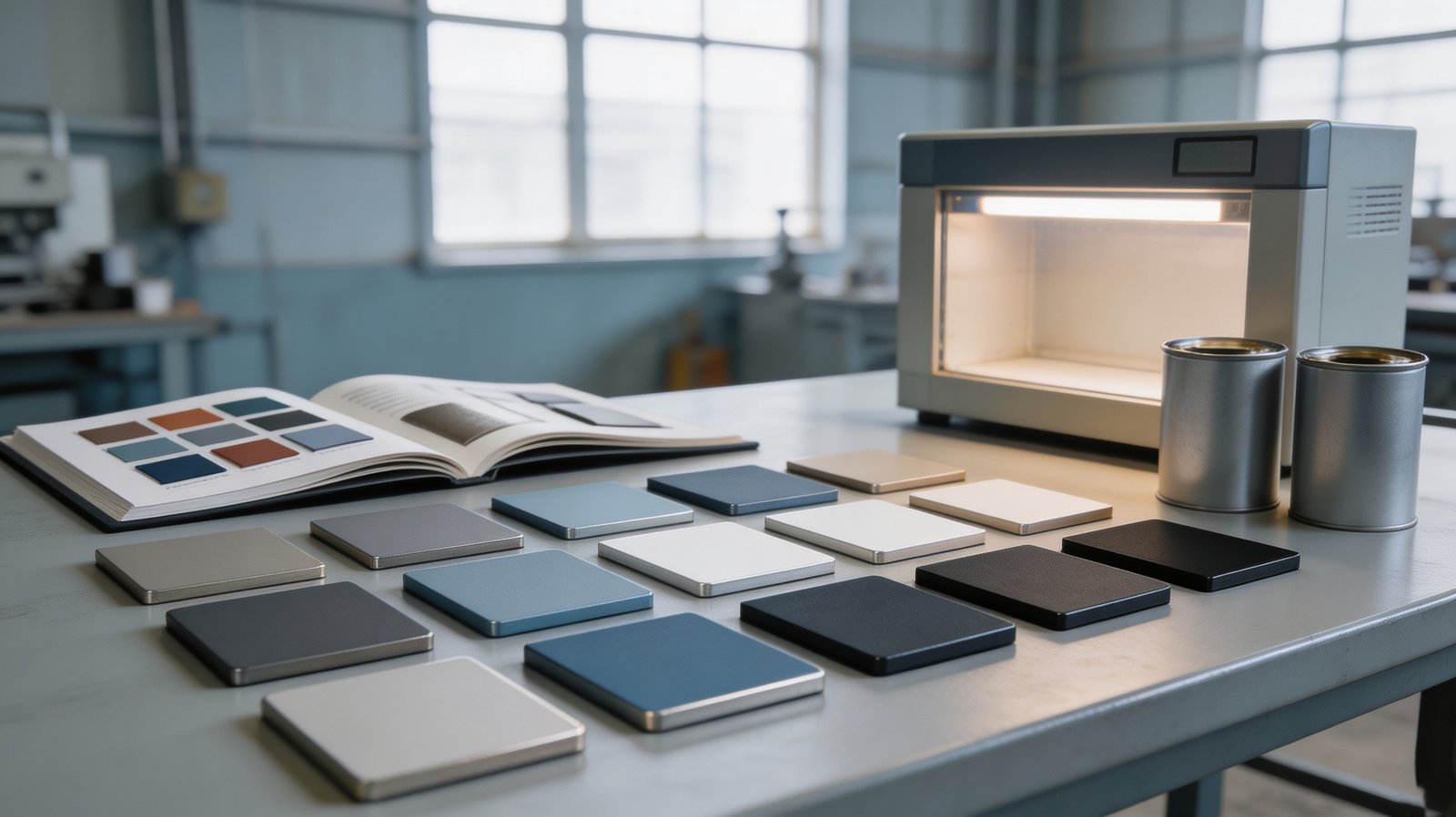 Powder coating materials in the company warehouse